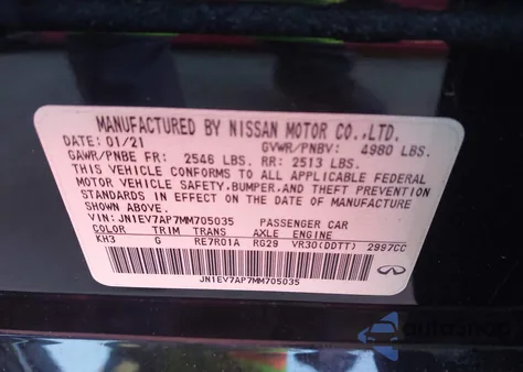 2021 Infiniti Q50 Pure из США, поврежденный, VIN JN1EV7AP7MM705035